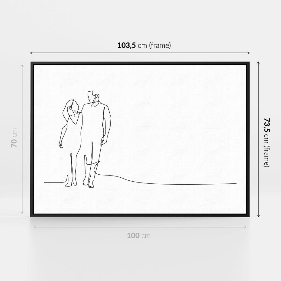 Obraz w ramie 100x70 - Wspólne Kroki - line art, szkic - rama czarna
