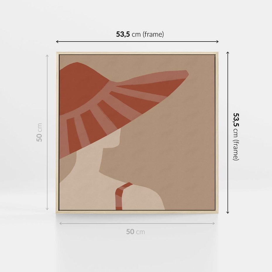 Obraz w ramie 50x50 - Kobiecy Portret - plakat retro, kobieta w kapeluszu - rama drewno