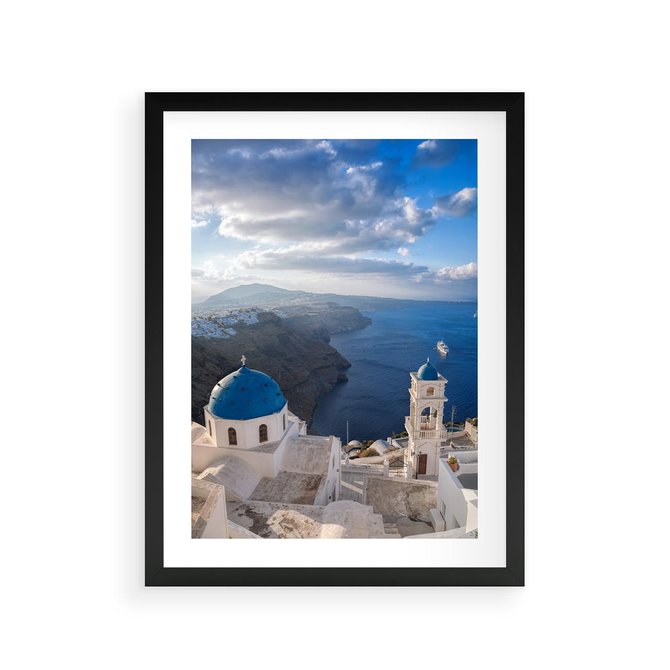 Plakat w ramie 30x40 - Błękitne Przezycia - Santorini, morze - rama czarna