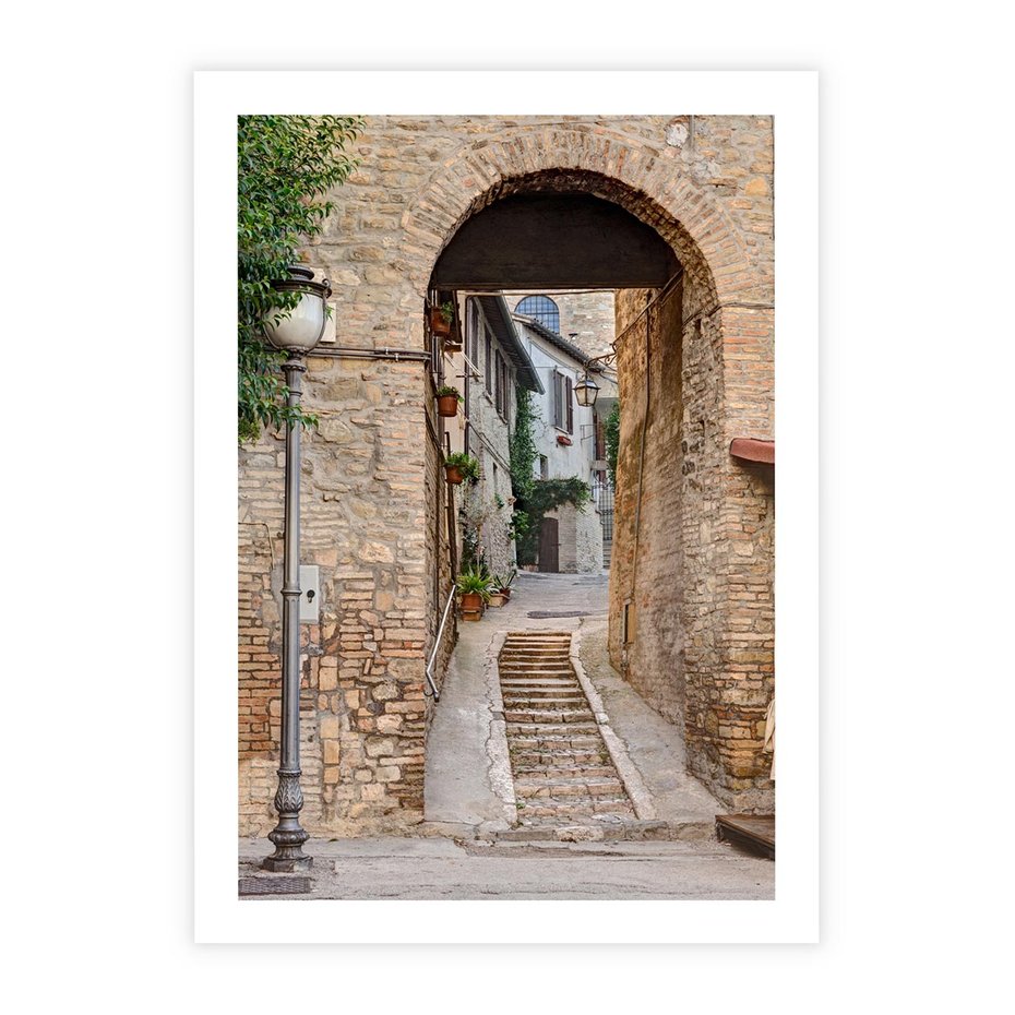 Plakat bez ramy 21x30 - Klimatyczna Uliczka w Grecji - uliczka, Grecja