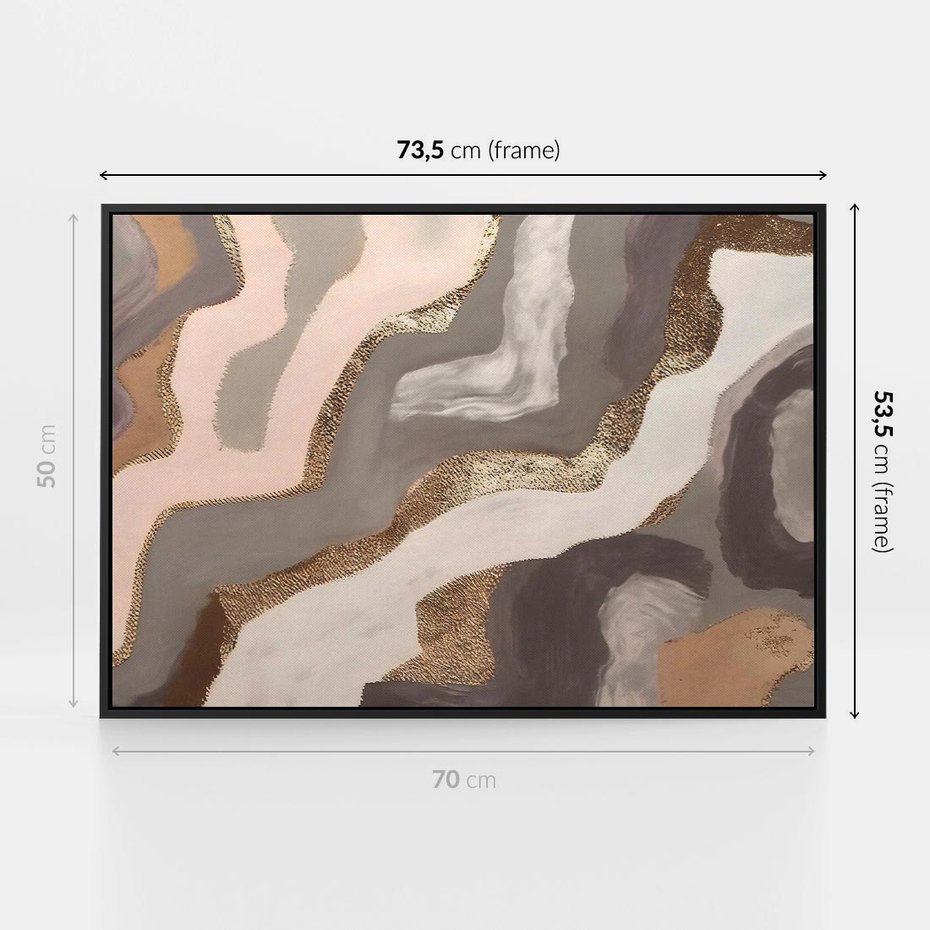 Obraz w ramie 70x50 - Płynne Fale - abstrakcja, neutralne kolory - rama czarna