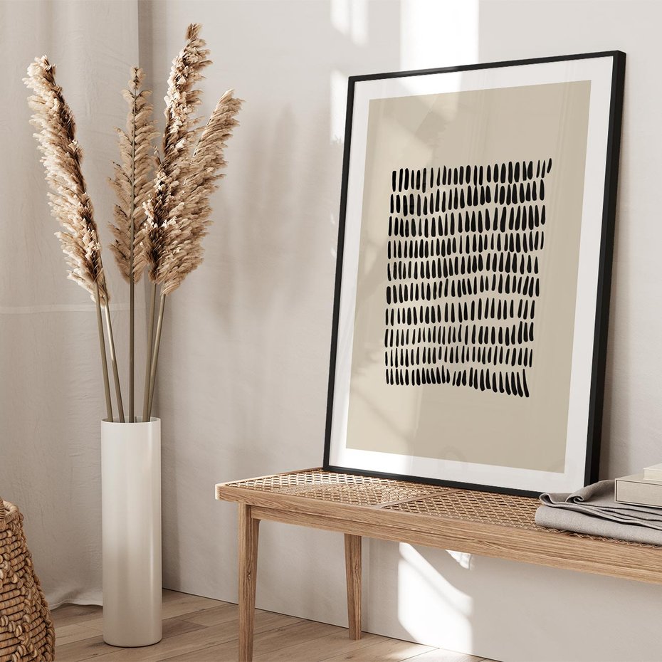 Plakat bez ramy 21x30 - Energetyczne Pulsacje Nowości - boho plakat, czarne kropki kreski