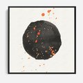 Obraz w ramie 50x50 - Wibracje Kolorów - abstrakcyjna czarna plama, rozsiane pomarańczowe kropki - rama czarna