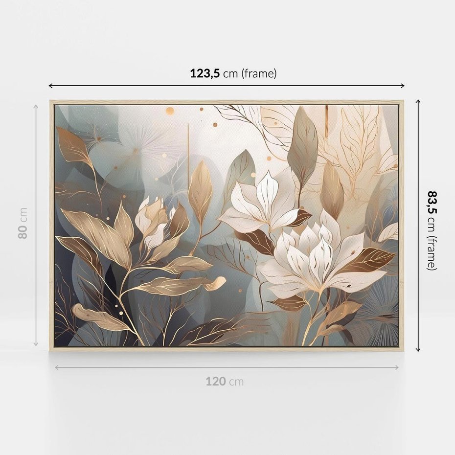 Obraz w ramie 120x80 - Ekspresjonistyczny deszcz uczuć - grafika, złote kwiaty - rama drewno