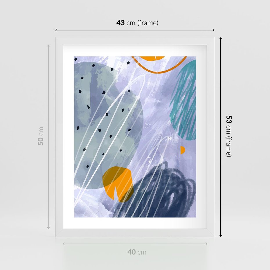 Plakat w ramie 40x50 - Pastelowe Przenikanie - abstrakcyjny plakat do młodzieżowego pokoju, granaty fiolety - rama biała