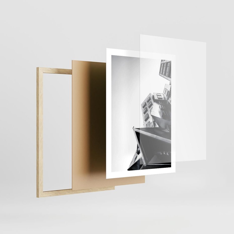 Plakat w ramie 50x70 - Czarno-Biały Świat - architeltura, surowość - rama drewno