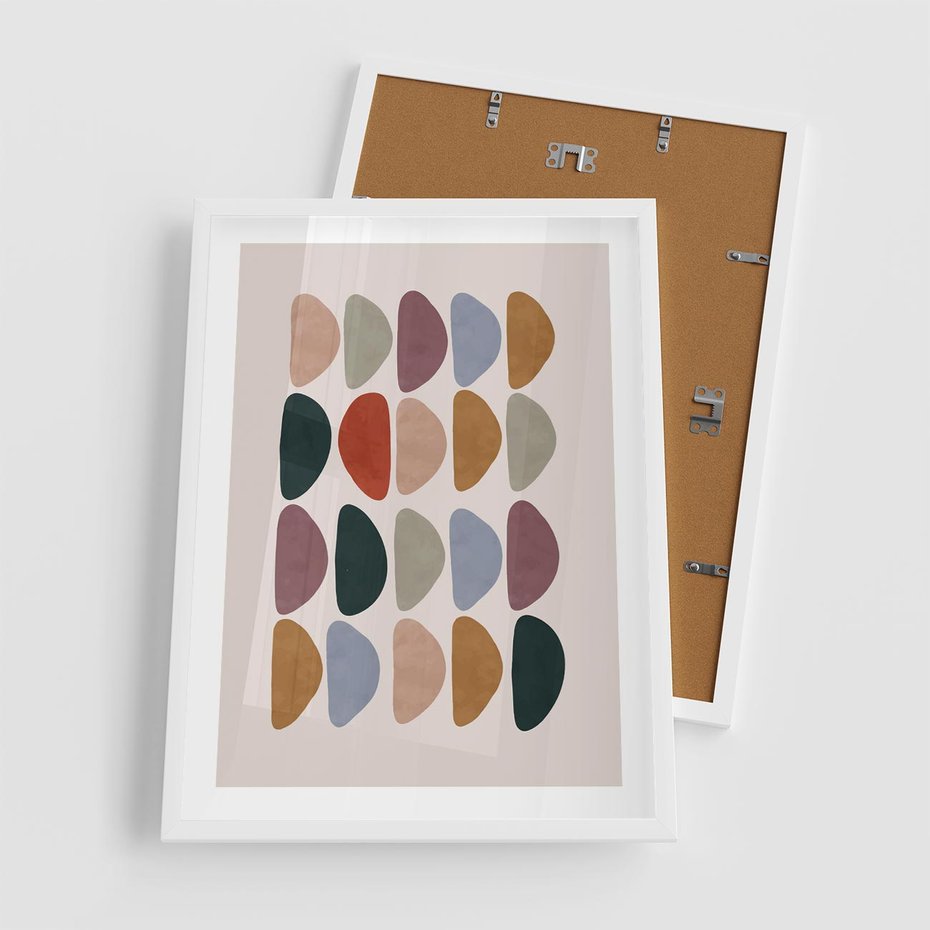 Plakat w ramie 50x70 - Granice Boho - abstrakcyjny obraz, geometryczna kompozycja - rama biała