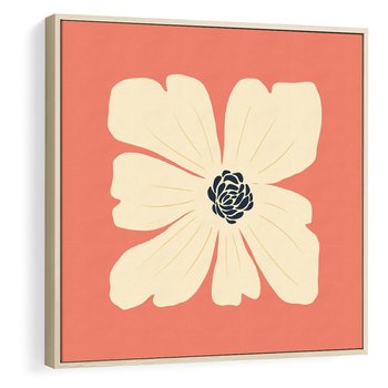 Obraz w ramie 50x50 - Malowane Kolorowe Echa - minimalistyczna grafika, biały kwiat na różowym tle - rama drewno