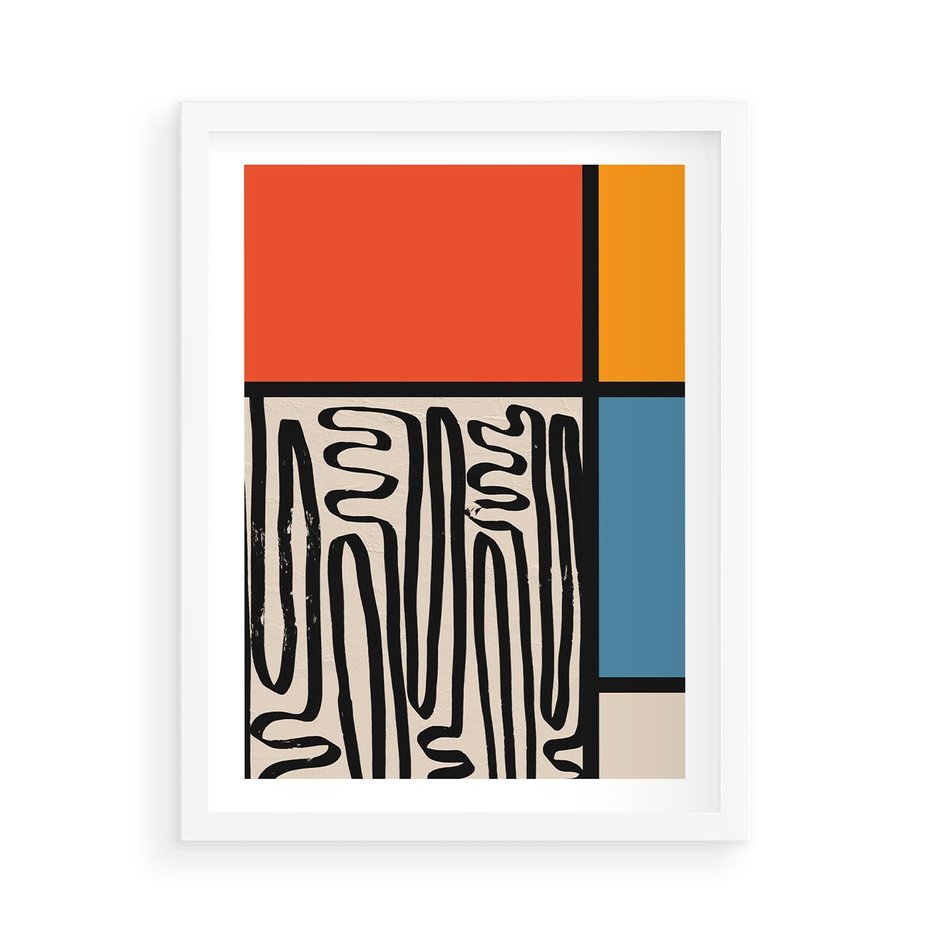 Plakat w ramie 50x70 - Podróżne Wibracje Serca - abstrakcyjny obraz, proste linie - rama biała