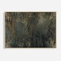 Obraz w ramie 120x80 - Światło w mroku duszy - liście traw, mroczny klimat - rama drewno