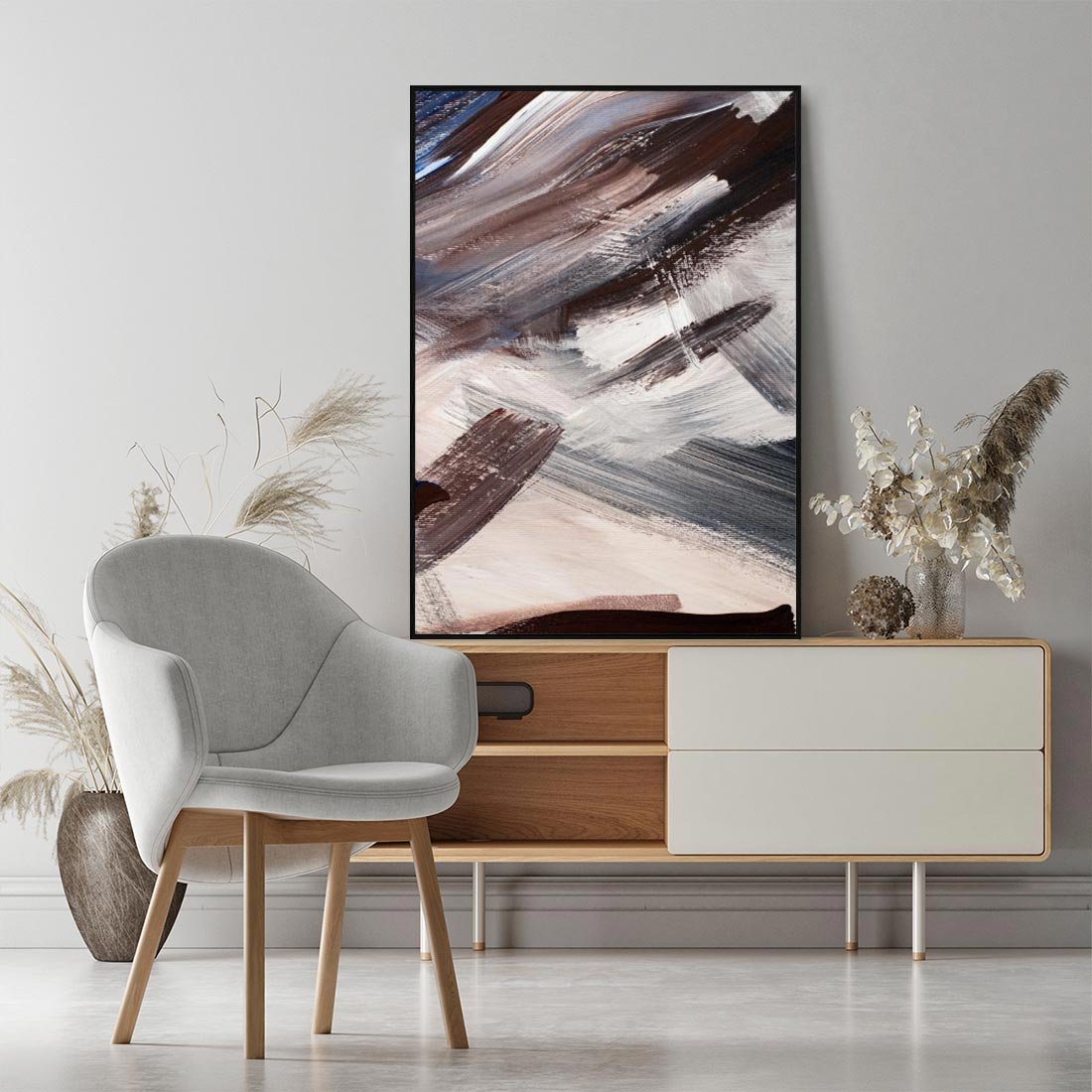 Obraz w ramie 70x100 - Eksploracja Dramaturgii - abstrakcyjny chaos, chatyczne maźnięcia pędzla - rama czarna