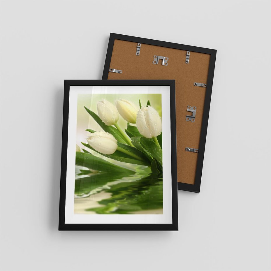 Plakat w ramie 30x40 - Białe Piękno - białe, tulipany - rama czarna