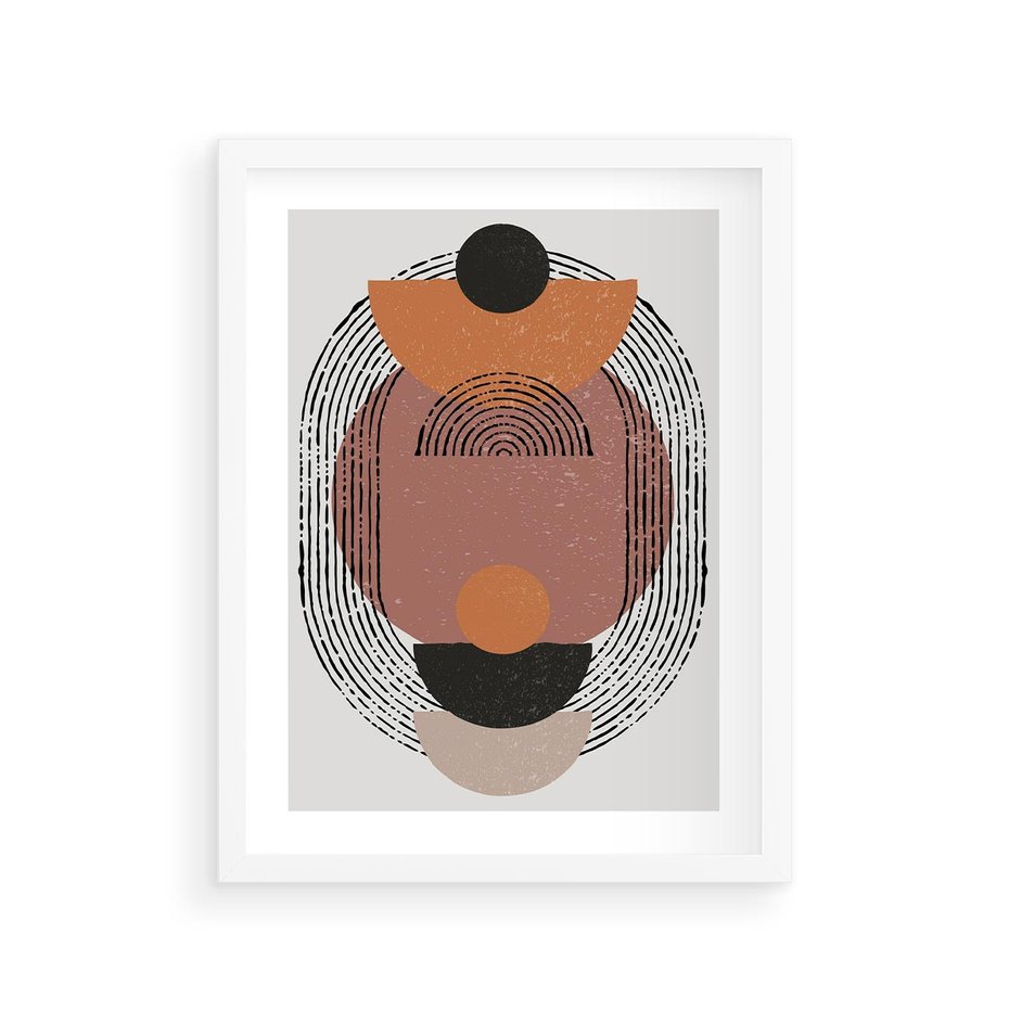 Plakat w ramie 30x40 - Abstrakcja w Odcieniach Brązu i Beżu - geometria, abstrakcyjna grafika - rama biała