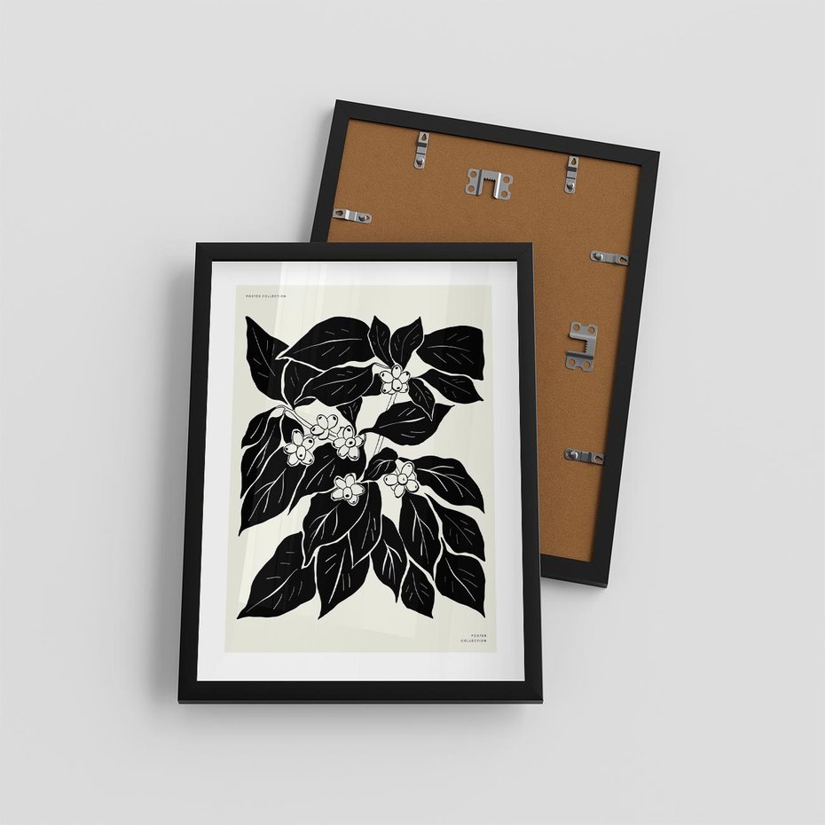 Plakat w ramie 30x40 - Ruchome szkicowe odbicia - czarno biała grafika, roślinność - rama czarna