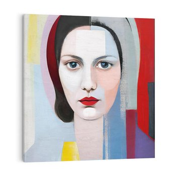 Obraz na płótnie 40x40 - Kolorowe Granice Form - abstrakcyjny obraz olejny, portret twarzy kobiety