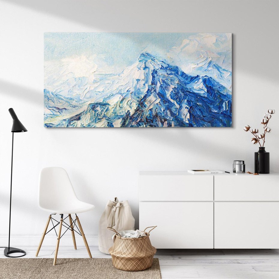 Obraz na płótnie 120x60 - Majestat Błękitnych Szczytów - olejny obraz, górski pejzaż