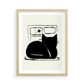 Plakat w ramie 50x70 - Czarny Kot: Prosta Elegancja - grafika, minimalizm - rama drewno