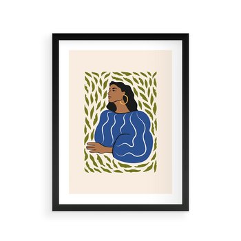 Plakat w ramie 30x40 - Rozbite Barwy - nowoczesny plakat, kobieta otoczona liśćmi - rama czarna
