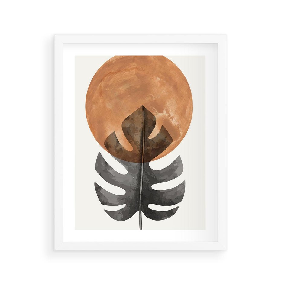Plakat w ramie 40x50 - Natura a Sztuka - liść monstery, czarna grafika - rama biała