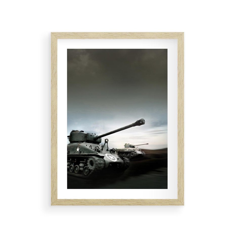 Plakat w ramie 30x40 - Siła i determinacja: czołgi wojenne - czołgi, wojna - rama drewno