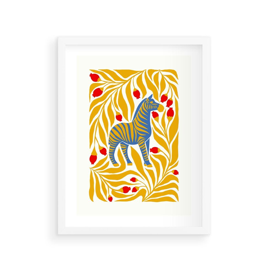 Plakat w ramie 30x40 - Zebra w Nowoczesności - abstrakcyjna nowoczesna grafika, pośrodku zebra - rama biała