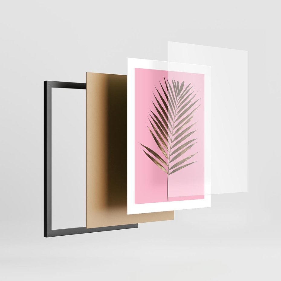 Plakat w ramie 30x40 - Promienie złotej palmy - złota, palma - rama czarna