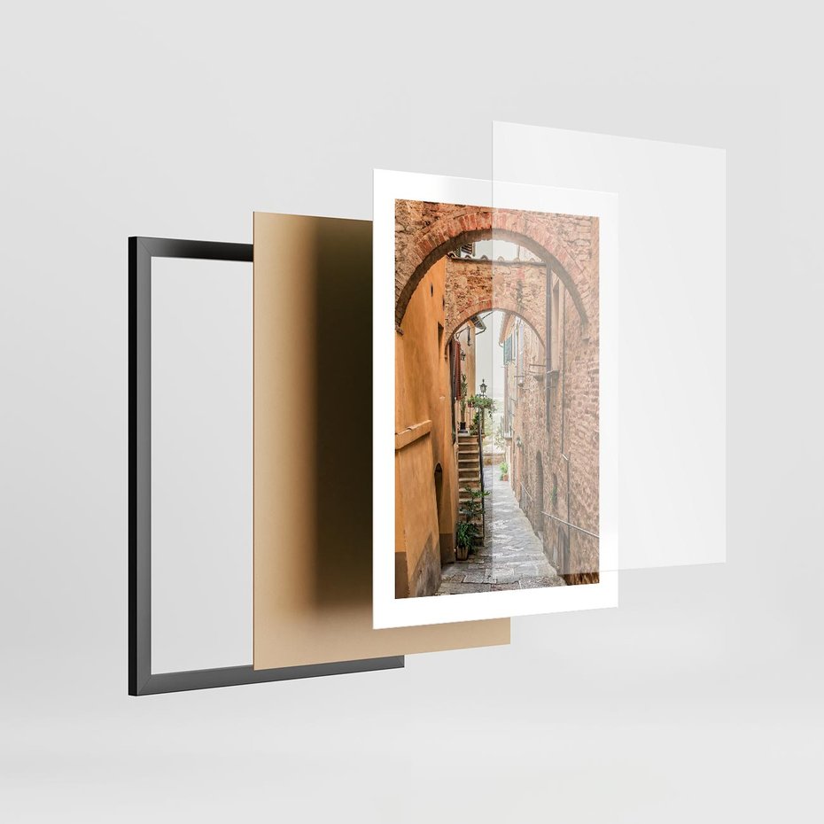 Plakat w ramie 30x40 - Magiczna podróż w głąb miasta - uliczka, perspektywa - rama czarna