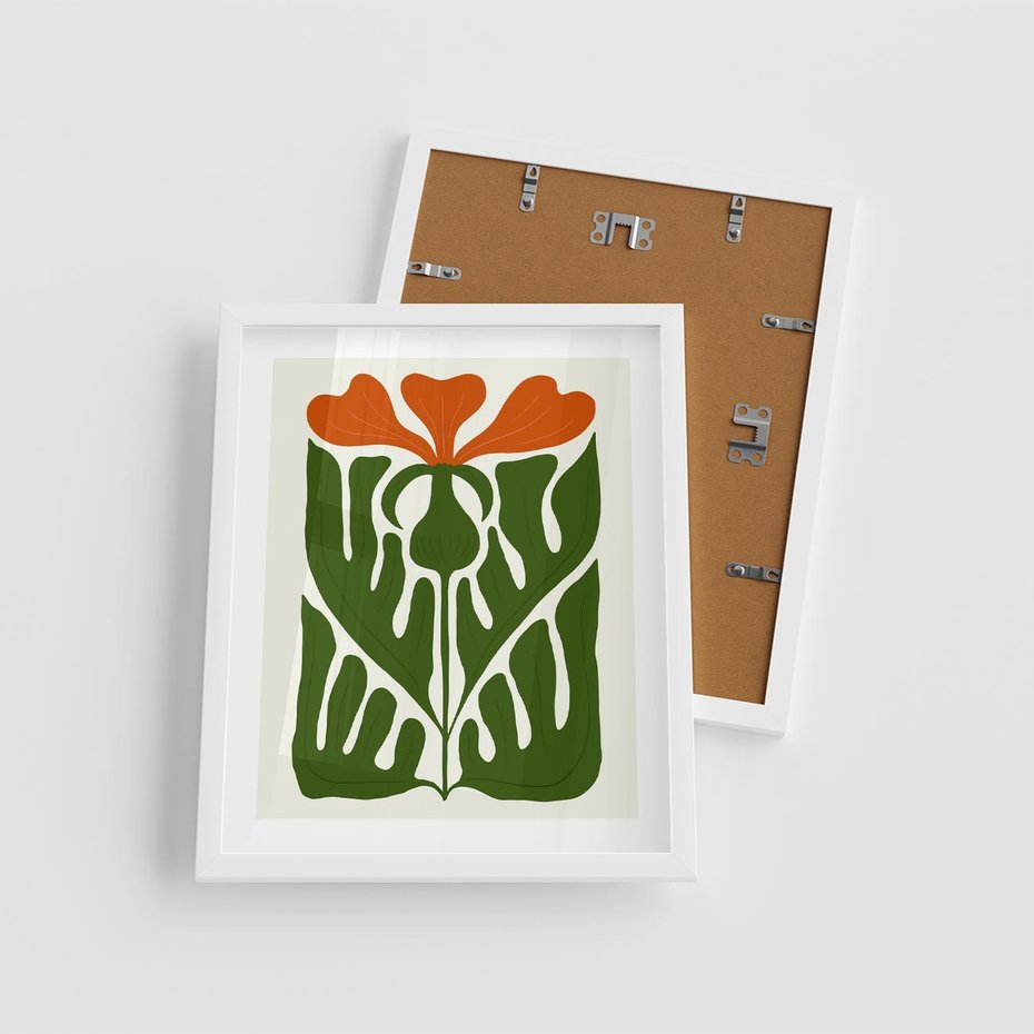 Plakat w ramie 40x50 - Minimalistyczny Urok Kwiatu - kwiat, sztuka nowoczesna - rama biała