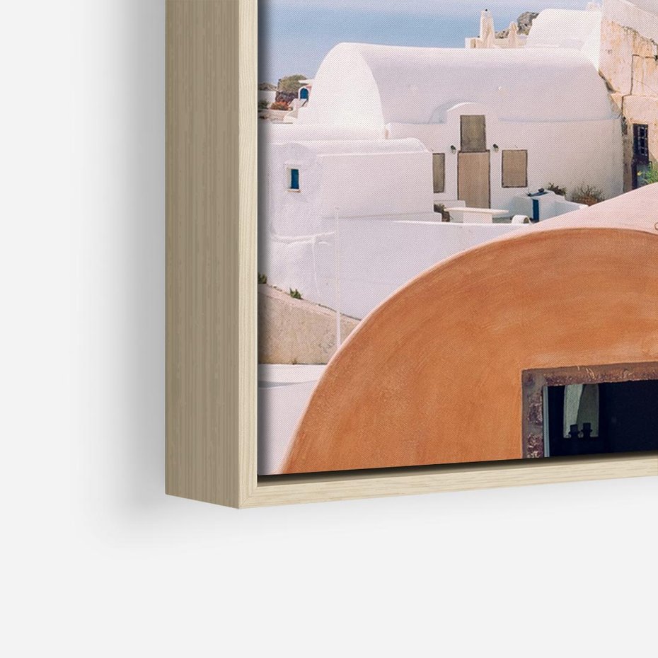 Obraz w ramie 70x50 - Błękit Morza i Białe Domki - Santorini, wyspa - rama drewno