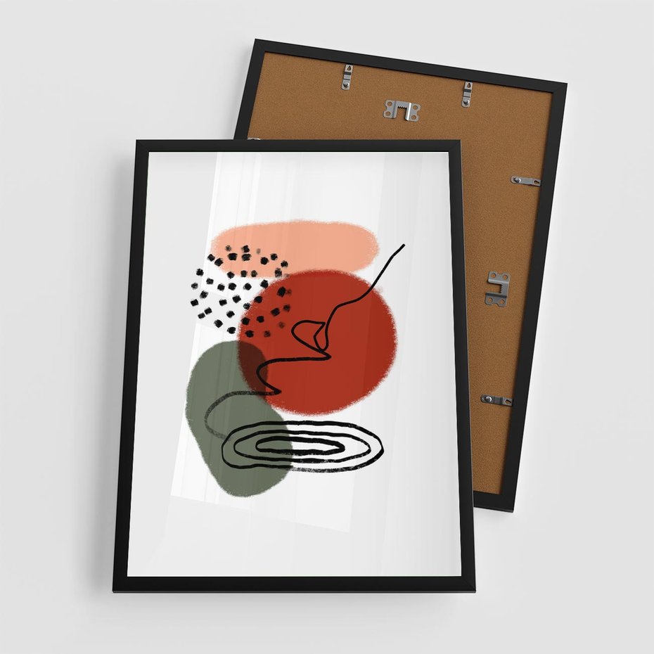 Plakat w ramie 50x70 - Boho w Brązie - abstrakcyjna sztuka, boho kształty - rama czarna