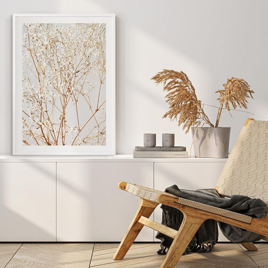 Plakat bez ramy 30x40 - Minimalistyczna Delikatność - białe kwiaty, gipsówka