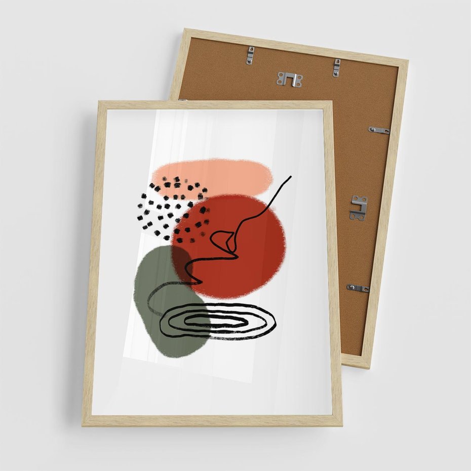 Plakat w ramie 50x70 - Boho w Brązie - abstrakcyjna sztuka, boho kształty - rama drewno