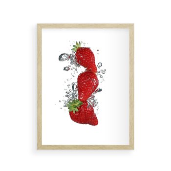 Plakat w ramie 30x40 - Aromatyczne truskawki w pełnym rozkwicie - truskawki, owoce - rama drewno