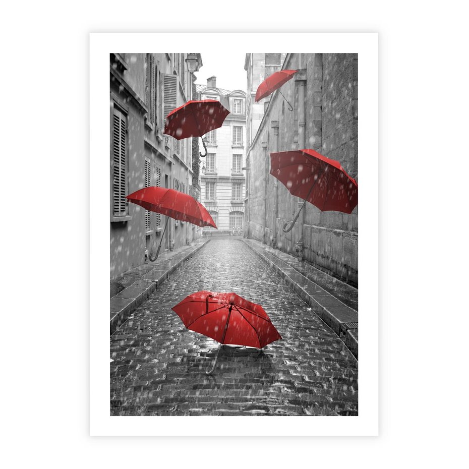 Plakat bez ramy 30x40 - Parasole w malowniczej uliczce - parasole, uliczka