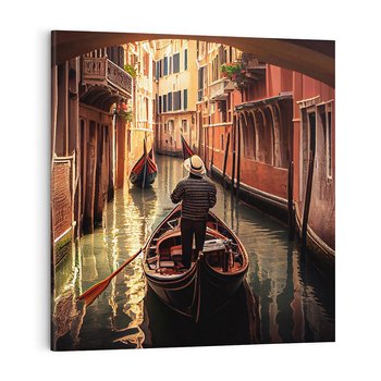 Obraz na płótnie 40x40 - Spokojna Wenecja - gondolier w gondoli, kanały Wenecji