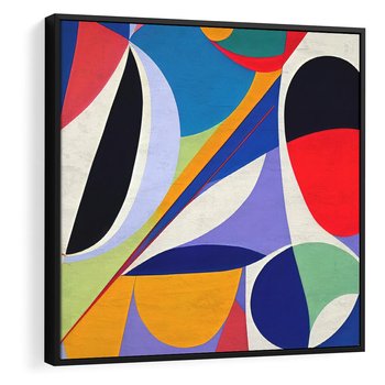 Obraz w ramie 50x50 - Kolorowe Przesunięcia Kształtów - abstrakcyjny obraz olejny, żywe kolory - rama czarna