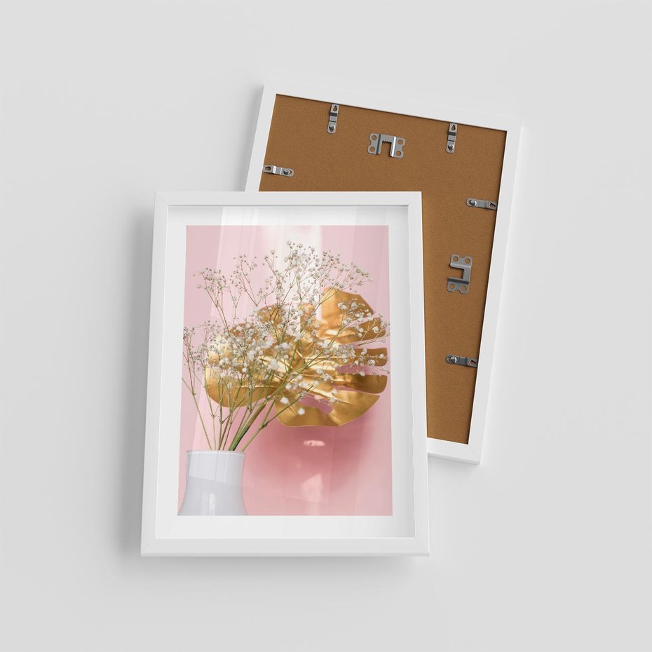 Plakat w ramie 30x40 - Blask Natury - złote, liście - rama biała