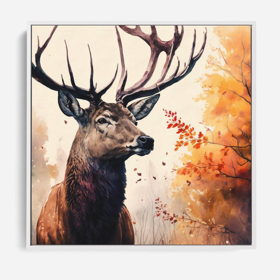 Obraz w ramie 80x80 - Jesienny Monarcha Lasu - grafika komputerowa, na podstawie obrazu - rama biała