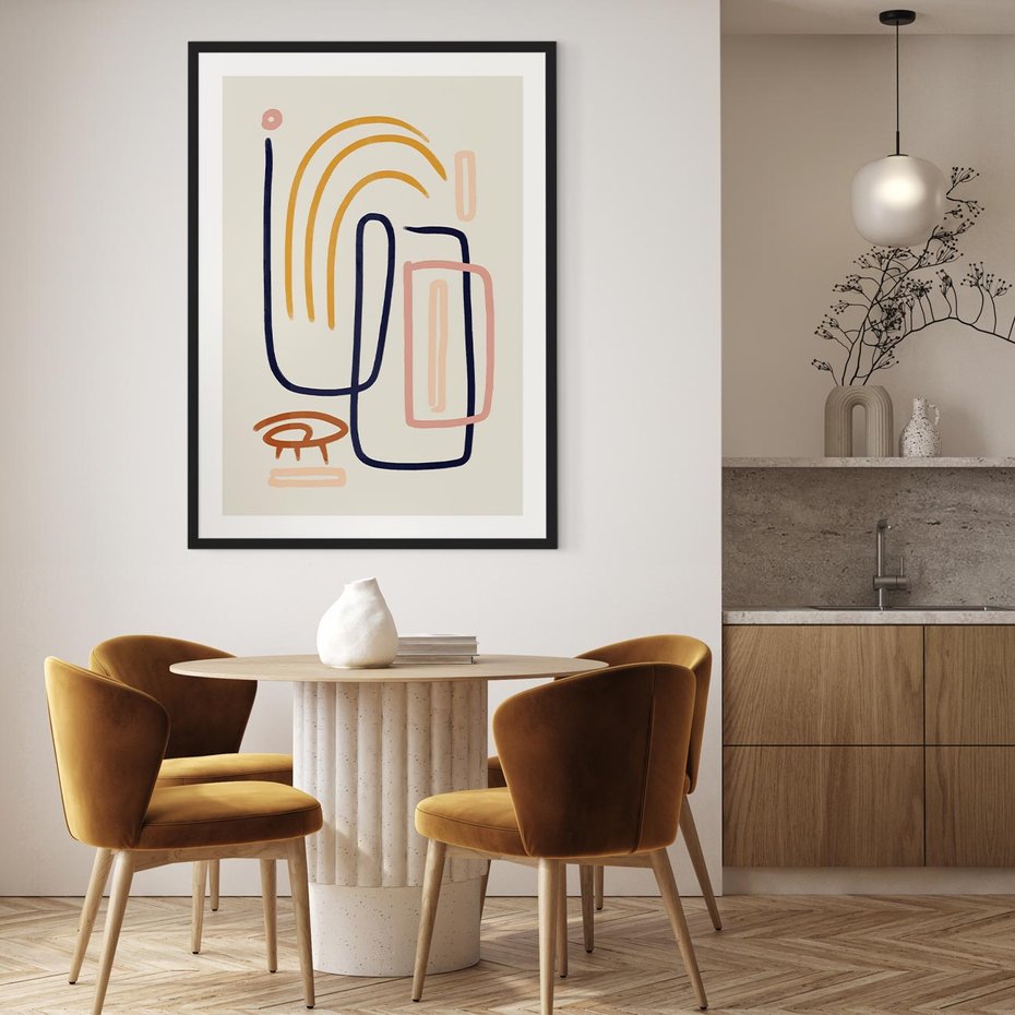 Plakat w ramie 50x70 - Abstrakcyjne Mrugnięcie - abstrakcja w stylu picasso, beżowe tło - rama czarna