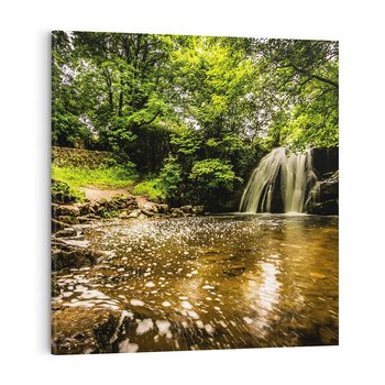 Obraz na płótnie 50x50 - Magia wodospadu w lesie - wodospad, las