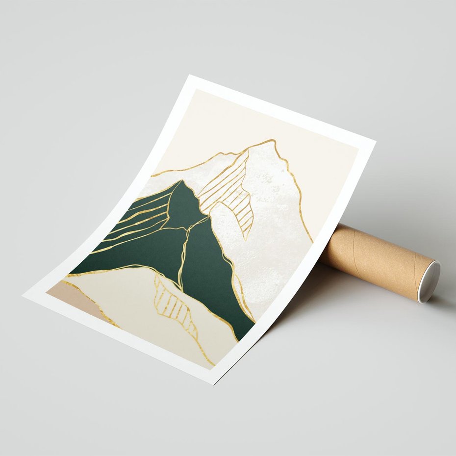 Plakat bez ramy 50x70 - Minimalistyczne Góry: Złota Sztuka Natury - minimalistyczna grafika, góry