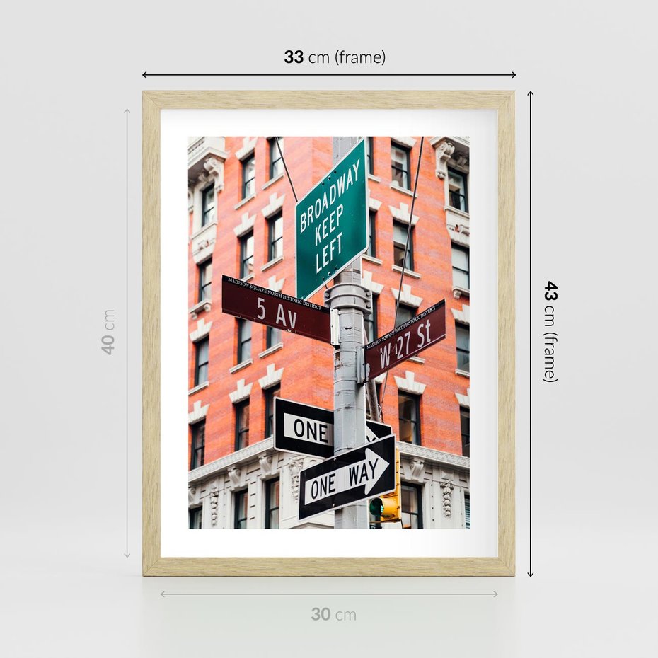 Plakat w ramie 30x40 - Namiastka wielkiego miasta - Nowy Jork, drogowskaz - rama drewno