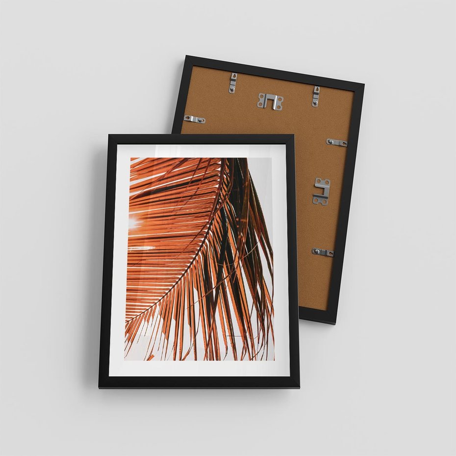 Plakat w ramie 30x40 - Słońce na Palmie - palma, promienie słońca - rama czarna