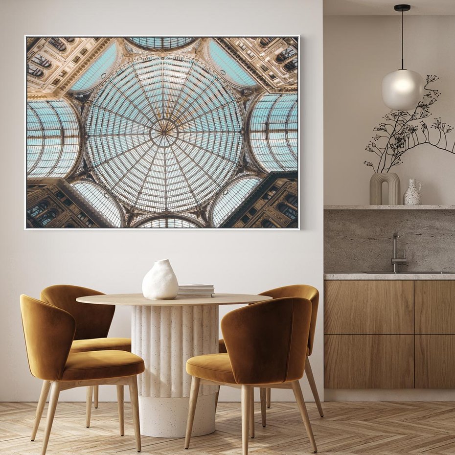 Obraz w ramie 100x70 - Magia Sklepienia - sklepienie, szklany dach - rama biała