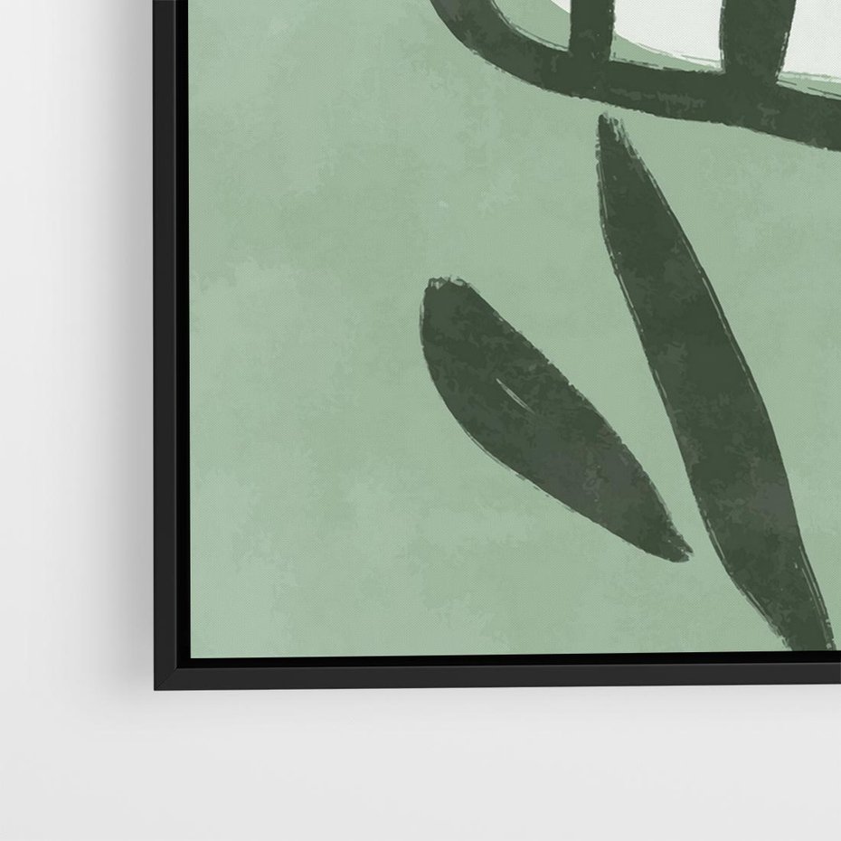 Obraz w ramie 50x50 - Objęcia Zieleni - zielona abstrakcja, zgaszona zieleń - rama czarna