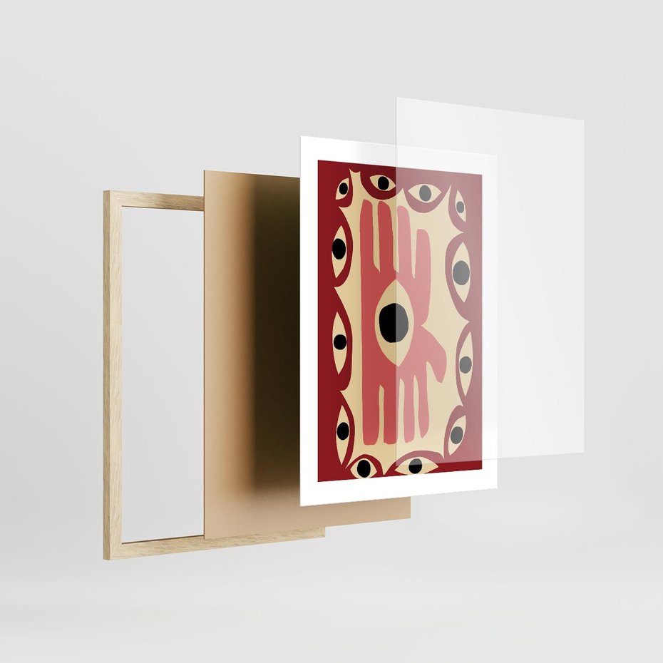 Plakat w ramie 30x40 - Migotliwe Kształty - abstrakcyjny obraz, boho styl - rama drewno