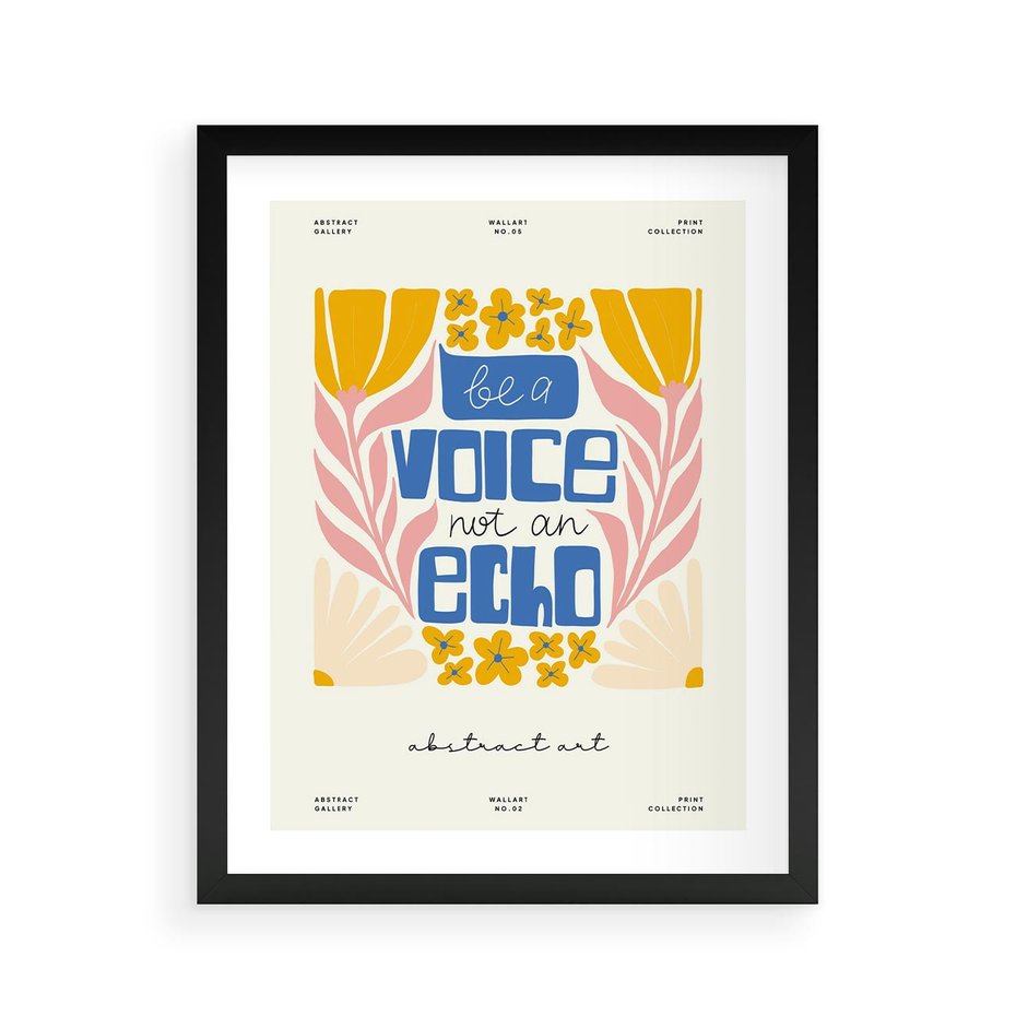 Plakat w ramie 40x50 - Złote Impulsy - typografia, kwiaty - rama czarna