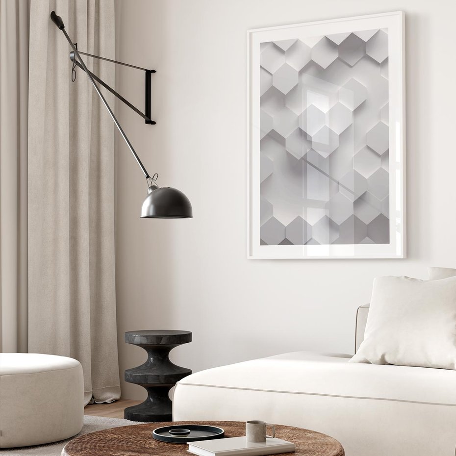 Plakat w ramie 40x50 - Kreatywna Forma - geometryczny, 3D - rama biała