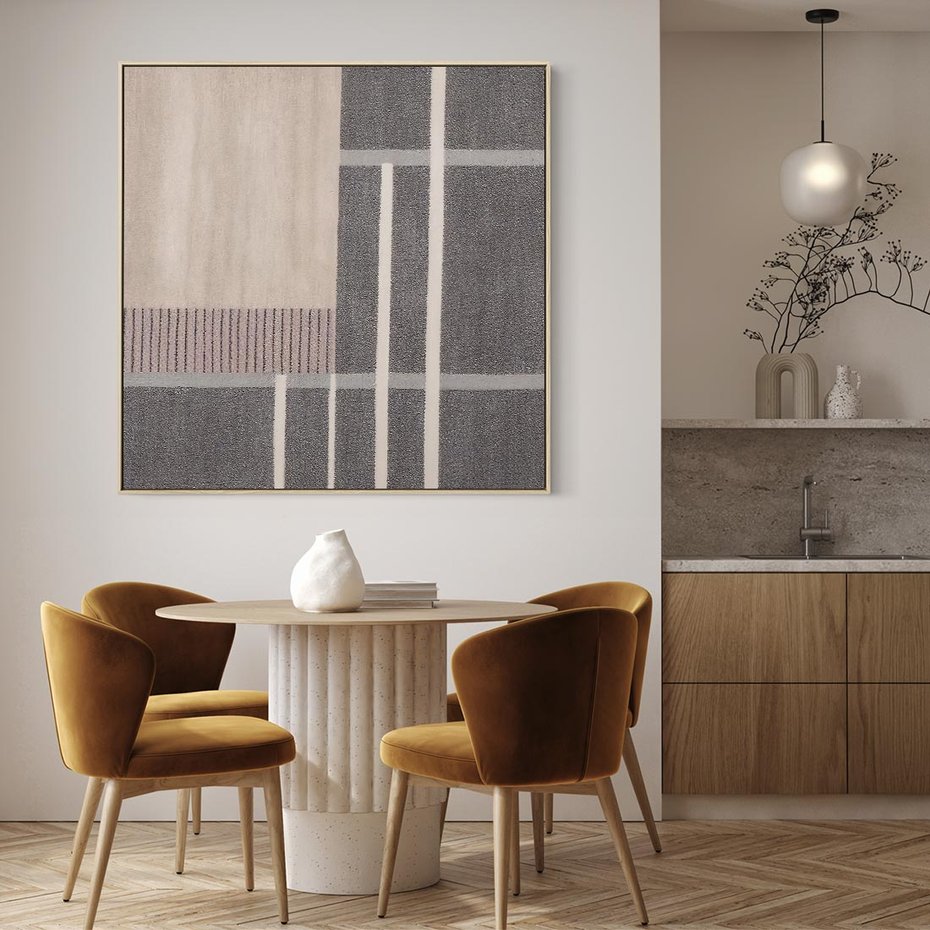 Obraz w ramie 50x50 - Harmonia skradzionych odcieni - symetryczne, geometryczne pasy - rama drewno