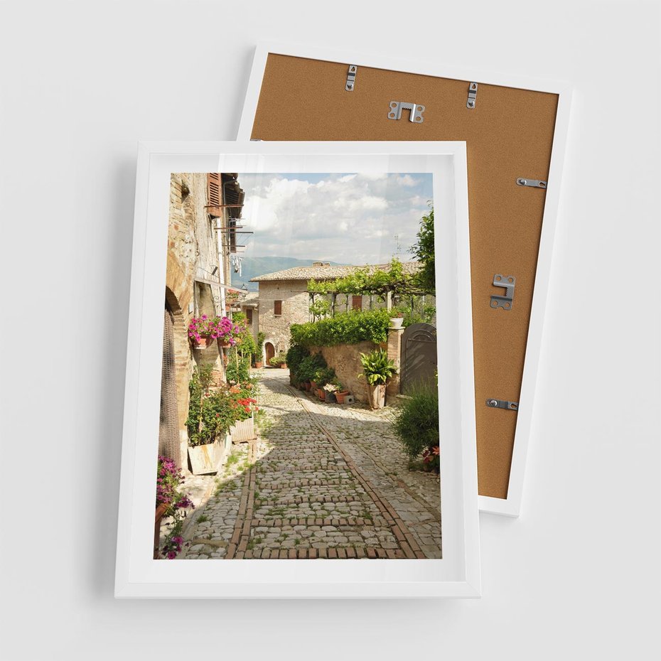 Plakat w ramie 50x70 - Włoskie Uliczki - włoska, uliczka - rama biała